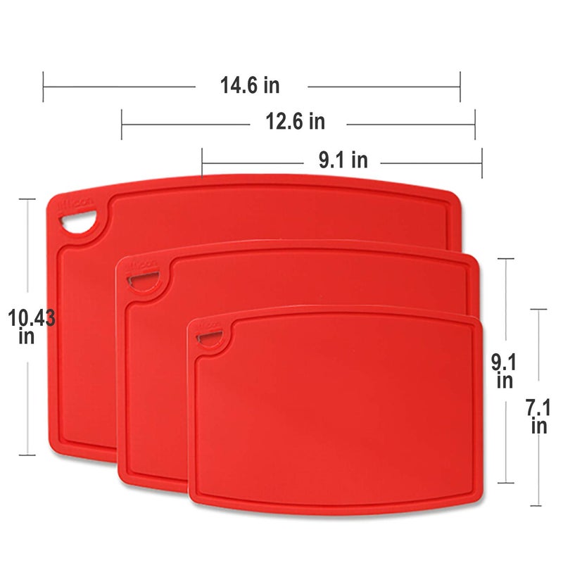 Liflicon Silicone Thick Cutting Boards Mats Set of 3pcs Foldable & Flexible Design Juice Grooves Easy Grip Handle Dishwasher Safe for Kitchen,BPA free Silicone Cutting Boards/Mats-Red - Image 2